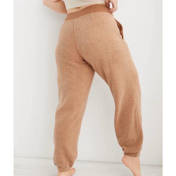 Aerie Women's Dark Tan Sherpa Fleece Corset Joggers - Size XL Extra Large - Picture 3 of 5